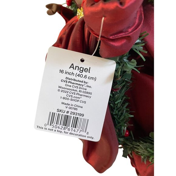 African American Angel Tree Topper With Golden Wings & Red Dress - Picture 7 of 7